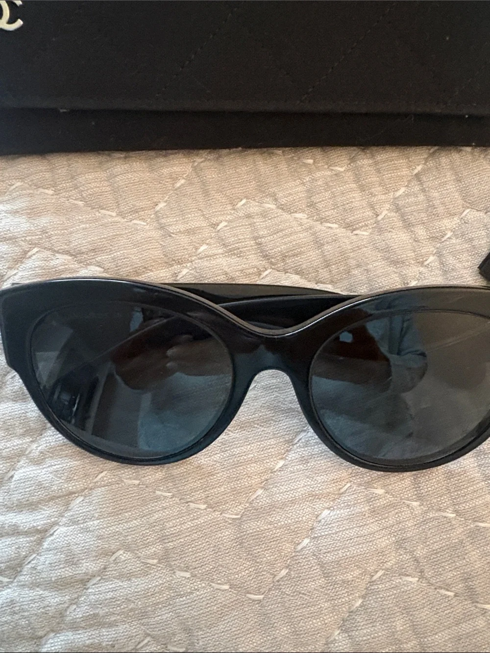 CHANEL Black Cat-Eye Sunglasses with Dark Lenses